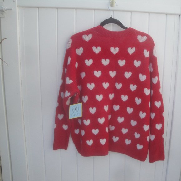 CECE Sweater Women's XS Red-White Hearts all over sweater Crewneck NEW Preppy - Picture 3 of 3
